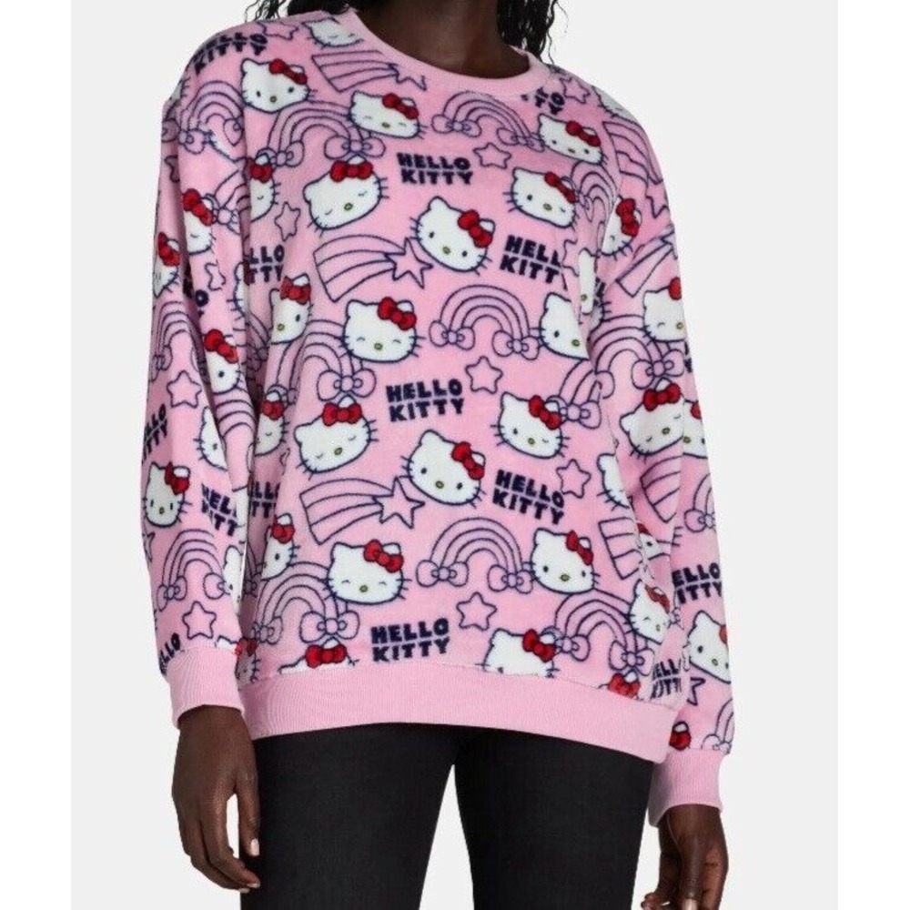 NEW GIFT BOX HELLO KITTY SANRIO WOMEN'S PINK SOFT‎ FLEECE SWEATSHIRT PULLOVER LG - Picture 2 of 8